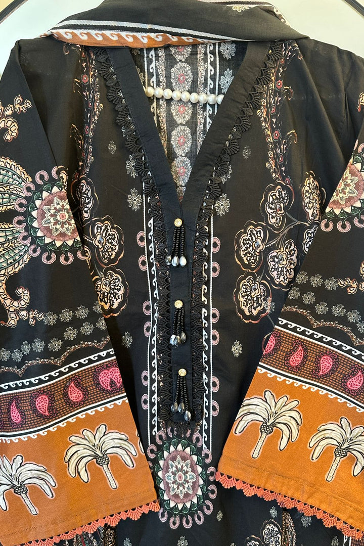 Midnight Palm Printed Lawn 3 Piece Suit