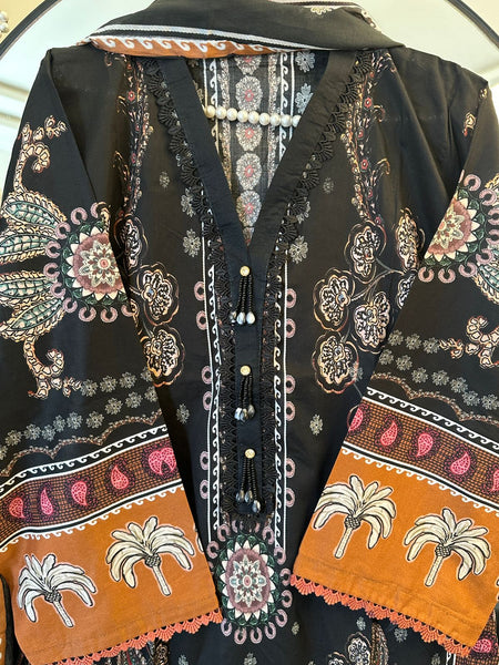 Midnight Palm Printed Lawn 3 Piece Suit