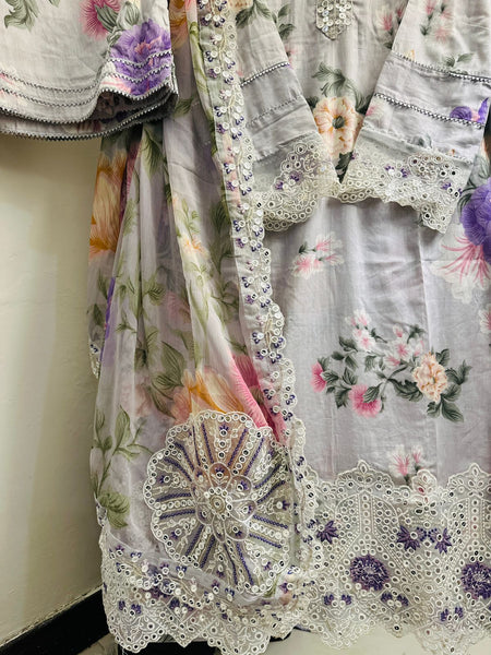 Celeste Bloom Foil & Embroidered 3-Piece Lawn Suit