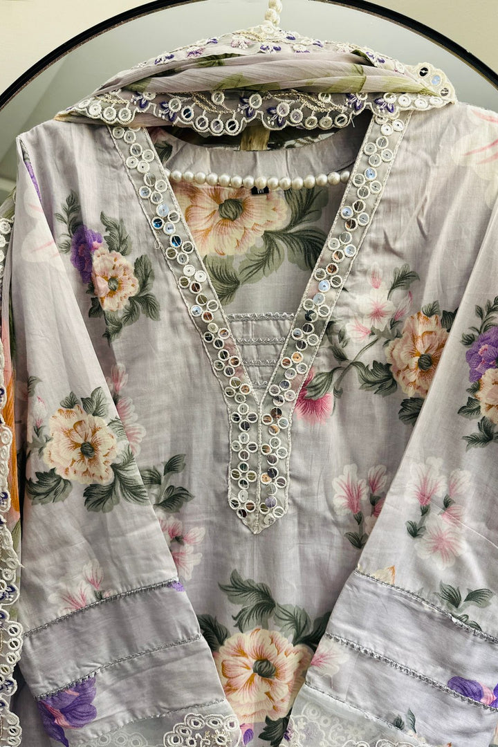 Celeste Bloom Foil & Embroidered 3-Piece Lawn Suit