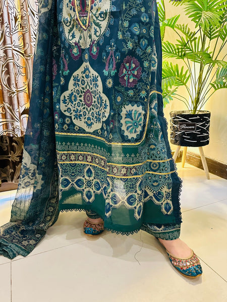 Emerald Heritage 3-Piece Printed Lawn Suit with Matching Dupatta