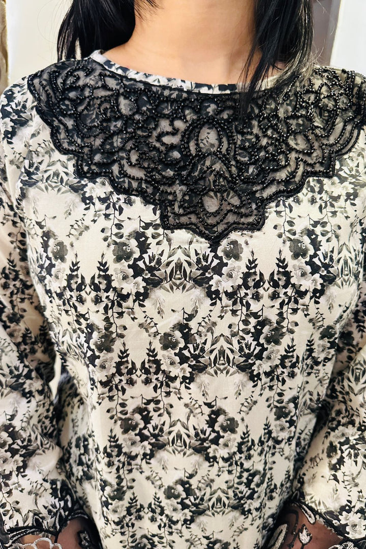 Midnight Noir Lace Embroidered 3 Piece Lawn Suit