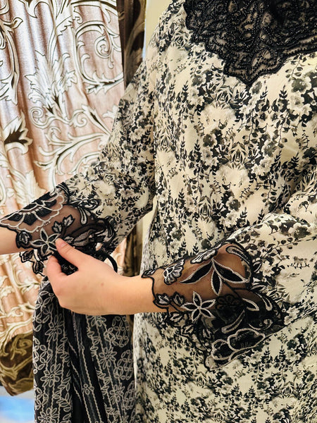 Midnight Noir Lace Embroidered 3 Piece Lawn Suit