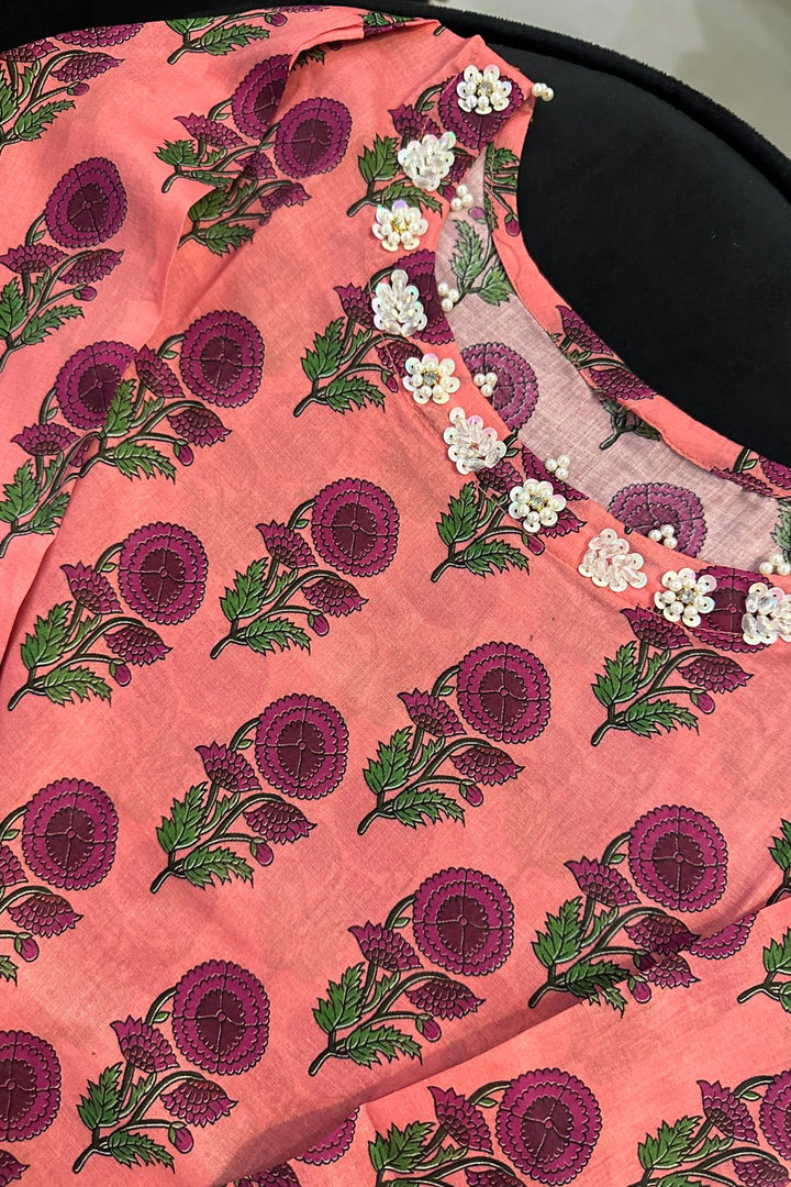 Handmade Neck Floral Lawn 2-Piece Suit – Peach Pink