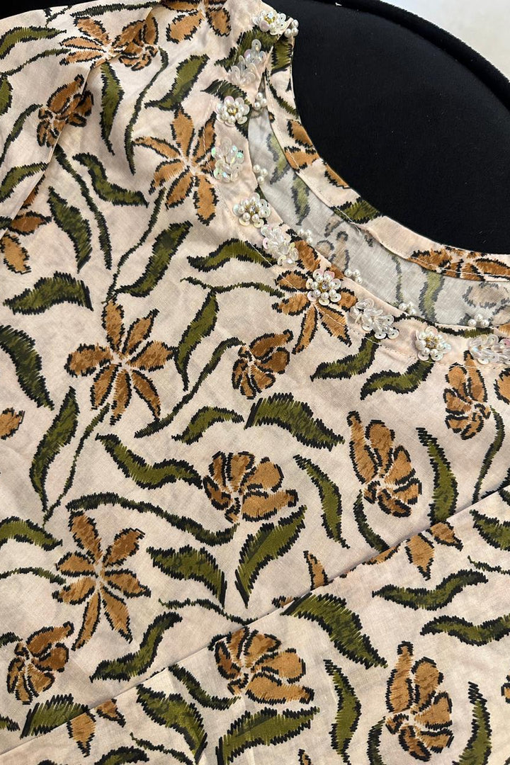 Elegant Floral Printed Lawn Shirt – Soft Ivory Base with Earthy Tones 2-piece