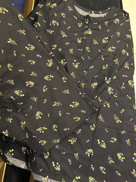 Black/navy Floral Basic Cotton 2PC Suit with Farshi Shalwar – Everyday Wear