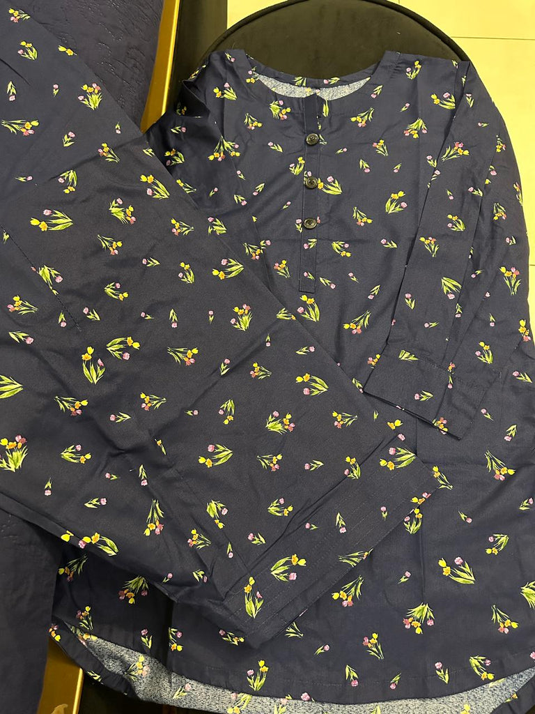 Black/navy Floral Basic Cotton 2PC Suit with Farshi Shalwar – Everyday Wear