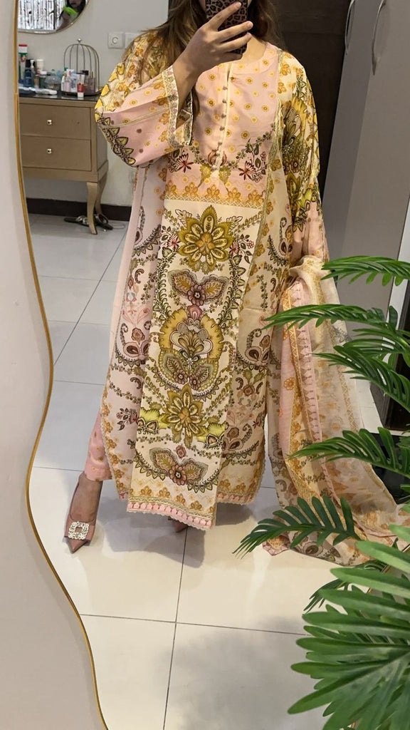 Pastel Pink Printed 3 Piece Lawn Suit with Elegant Dupatta