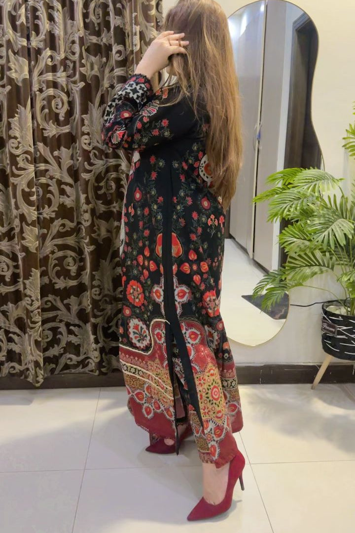 Elegant Black Printed Lawn 3-Piece with Gotta Work & Monark Dupatta