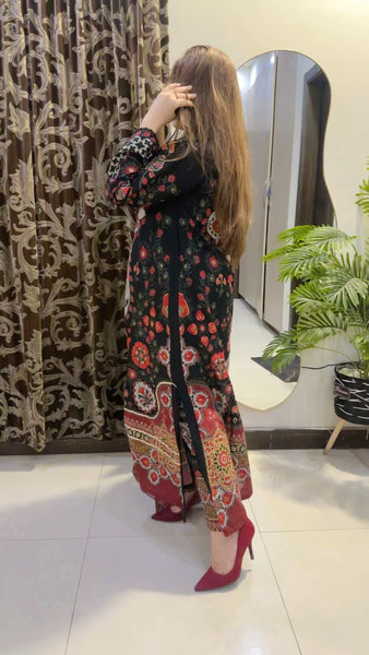 Elegant Black Printed Lawn 3-Piece with Gotta Work & Monark Dupatta