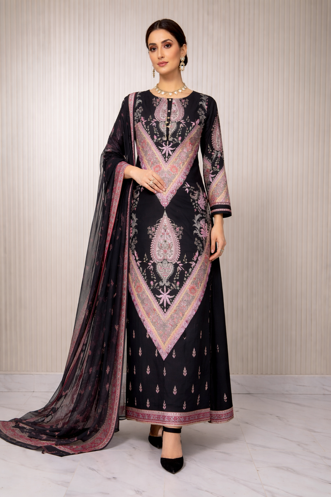 Midnight Paisley Elegance – 3 Piece Printed Lawn Suit