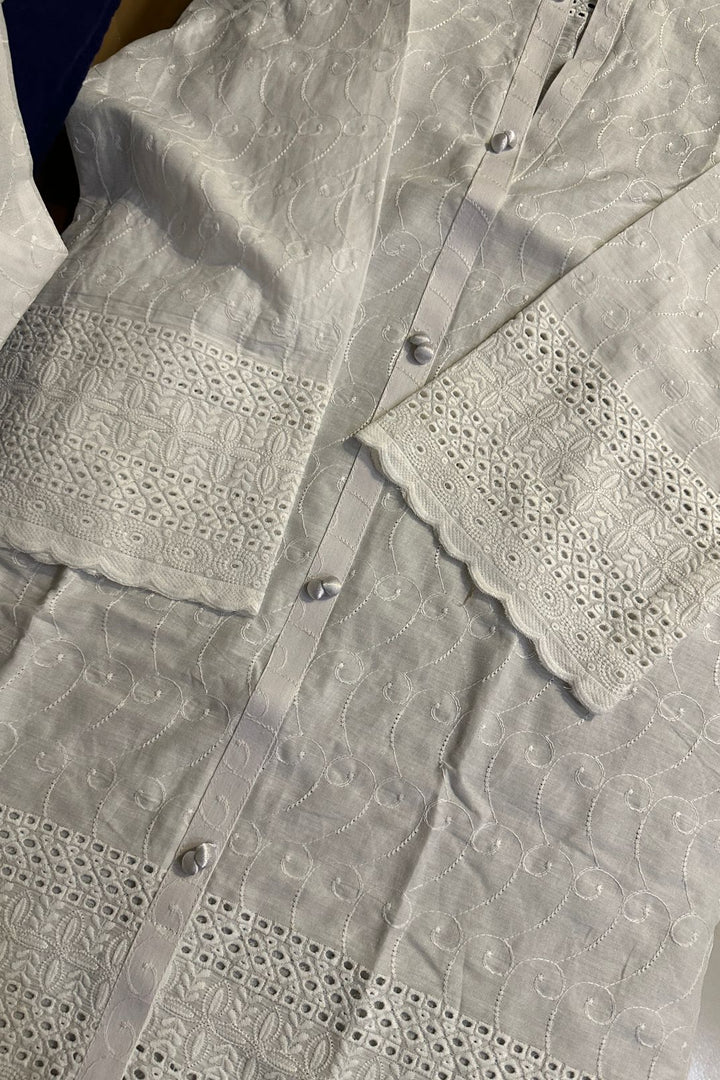 White Chikankari Embroidered 2-Piece Suit