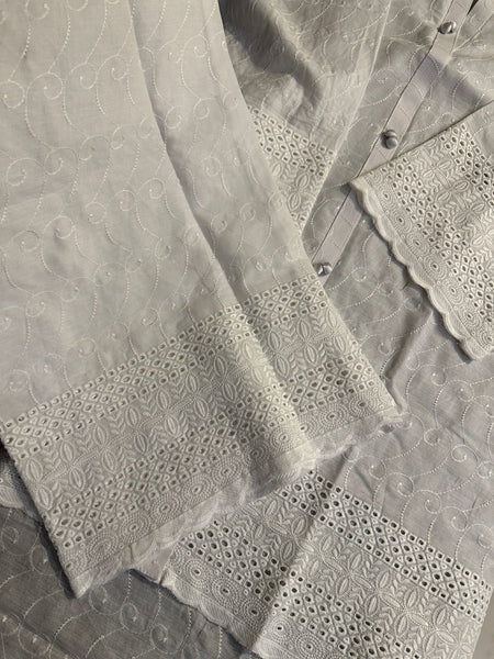 White Chikankari Embroidered 2-Piece Suit