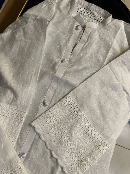 White Chikankari Embroidered 2-Piece Suit