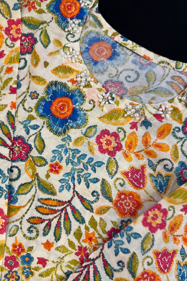 Ivory Bloom Printed Kurti – Premium Floral Pret Wear