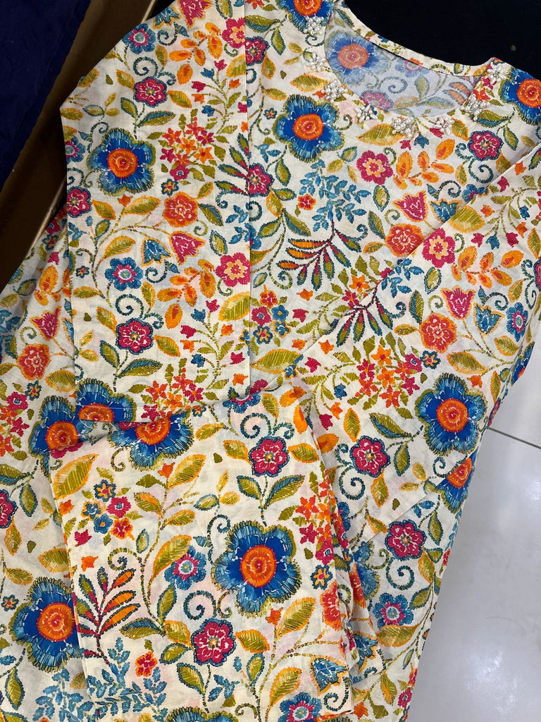 Ivory Bloom Printed Kurti – Premium Floral Pret Wear