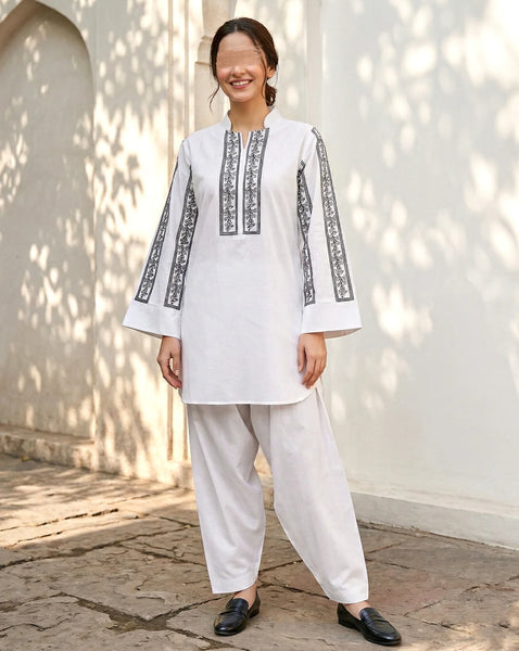 White Embroidered Lawn Co-Ord Set – 2 Piece Women’s Casual Suit