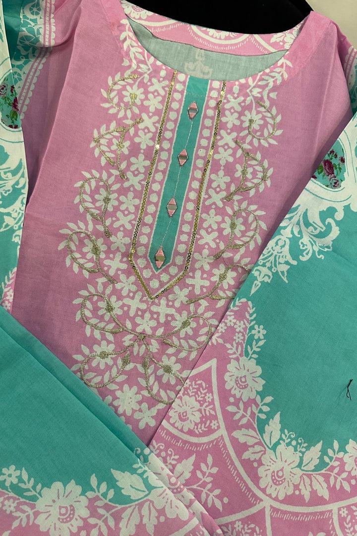 Blush Mint Floral mirror embroidered and Printed Lawn 2-Piece Suit