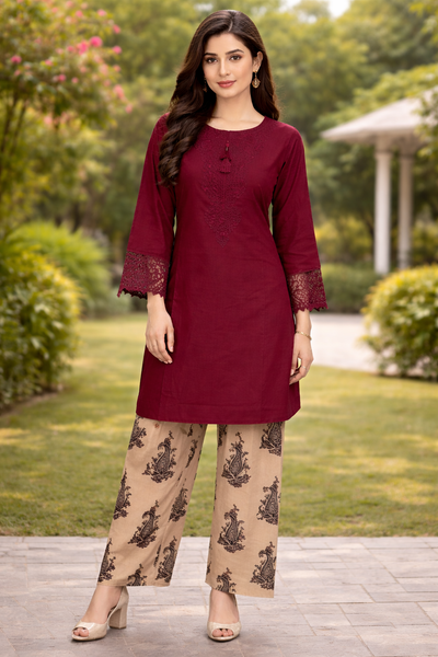 Maroon Elegance Embroidered 2-Piece Suit