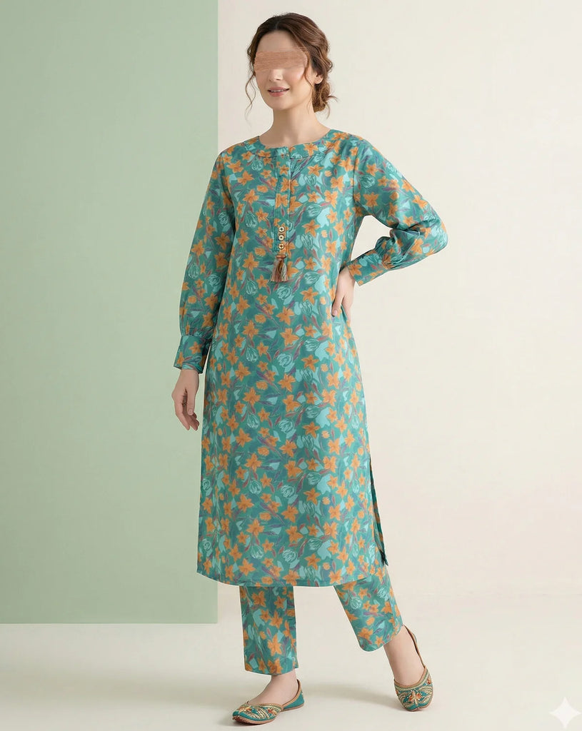 Aqua Blossom Printed Co-Ord Set