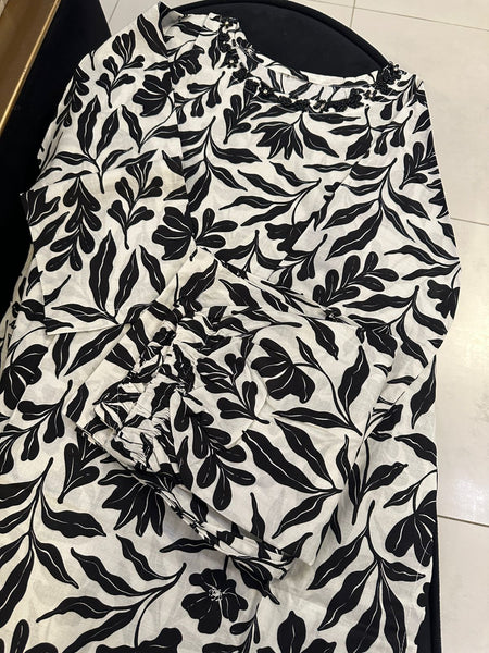 Midnight Botanical Co-Ord Set – Black & White Printed 2 Piece