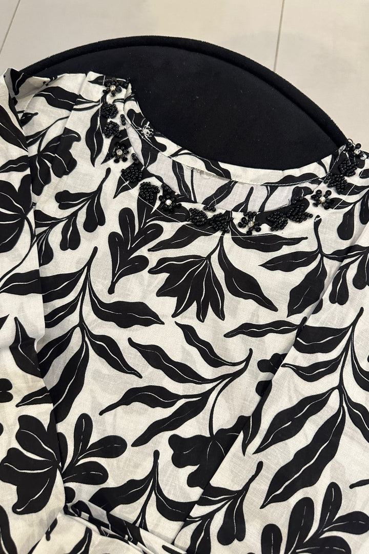 Midnight Botanical Co-Ord Set – Black & White Printed 2 Piece