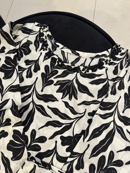 Midnight Botanical Co-Ord Set – Black & White Printed 2 Piece