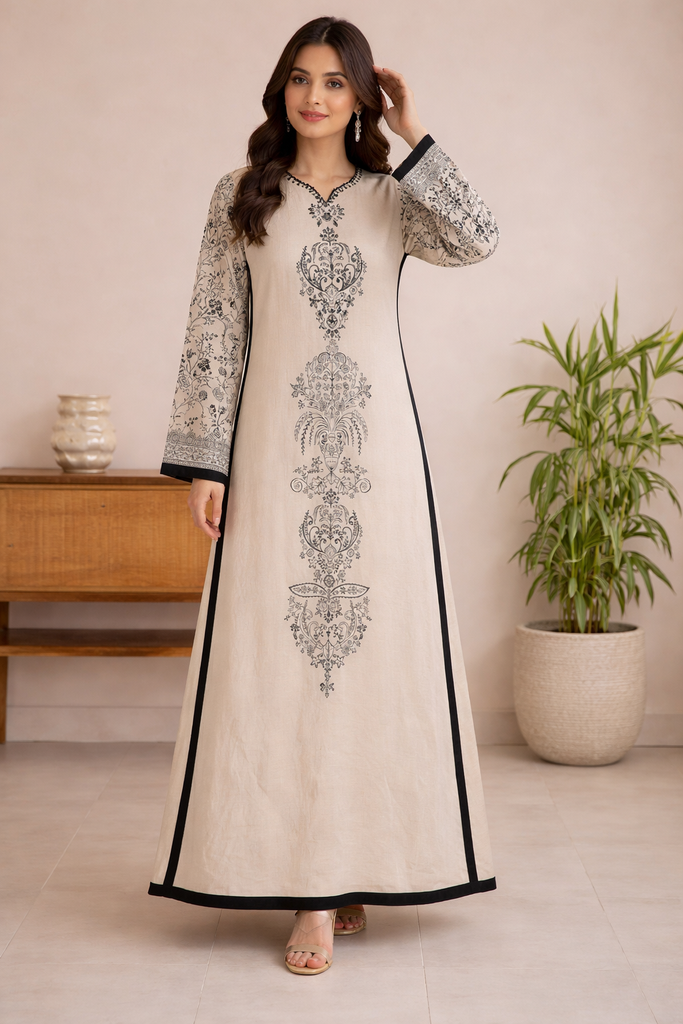 Ivory Noir Embroidered Long Shirt – 52” Length