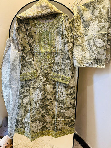Sage green and silver sequince