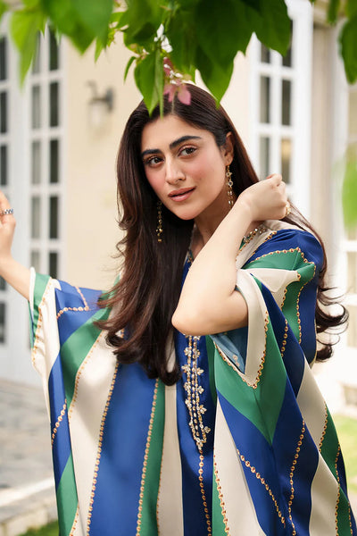 Royal Sapphire Striped Kaftan – Premium 2 Piece