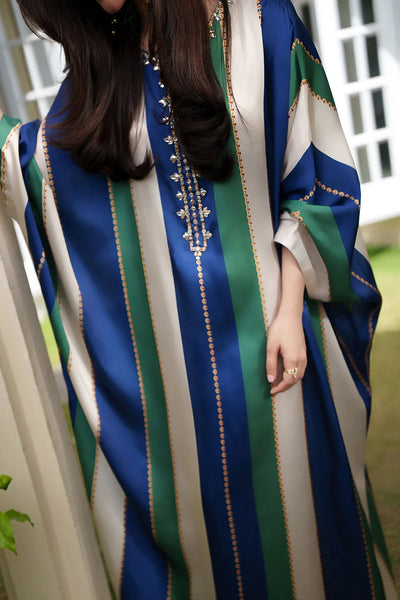 Royal Sapphire Striped Kaftan – Premium 2 Piece