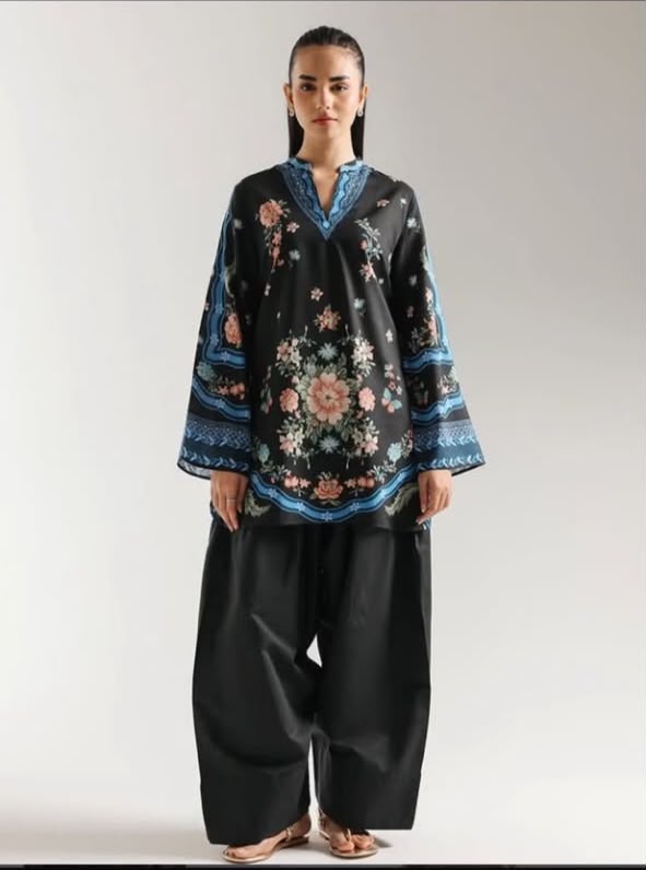 Midnight Bloom Printed 2-Piece Co-Ord Set – Premium Lawn
