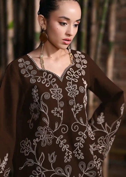 Premium Chocolate Brown Embroidered Lawn 2-Piece Kurta Set