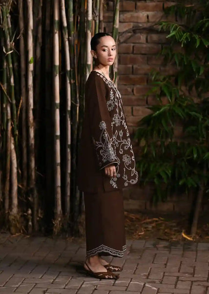 Premium Chocolate Brown Embroidered Lawn 2-Piece Kurta Set