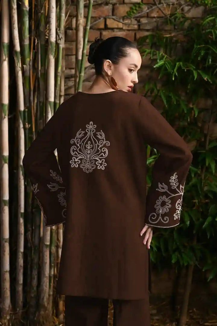 Premium Chocolate Brown Embroidered Lawn 2-Piece Kurta Set
