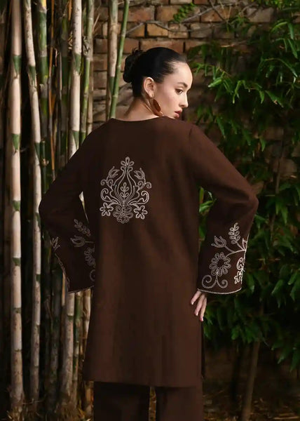 Premium Chocolate Brown Embroidered Lawn 2-Piece Kurta Set