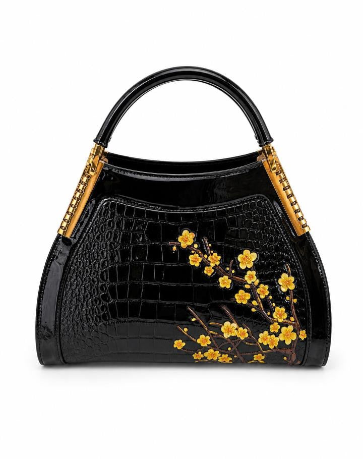 Elegant Croc-Embossed Floral Handbag – Premium Women’s Top Handle Shoulder Bag