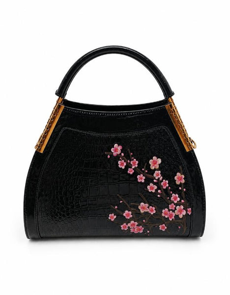 Elegant Croc-Embossed Floral Handbag – Premium Women’s Top Handle Shoulder Bag