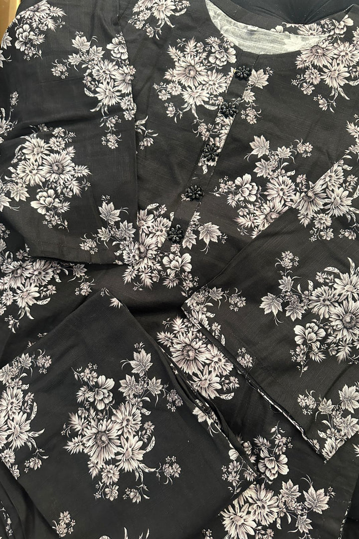 Black Floral Printed Khaddar 2-Piece Suit
