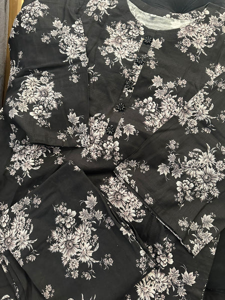Black Floral Printed Khaddar 2-Piece Suit