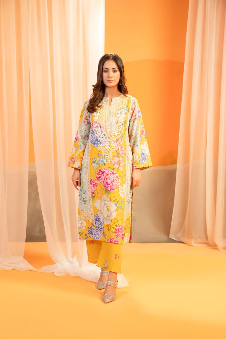 Bright mustard Floral Printed Yellow 2-Piece khadar Suit