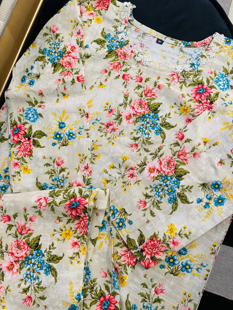 Floral Printed Khaddar Shirt,trouser– Pastel Garden Bloom