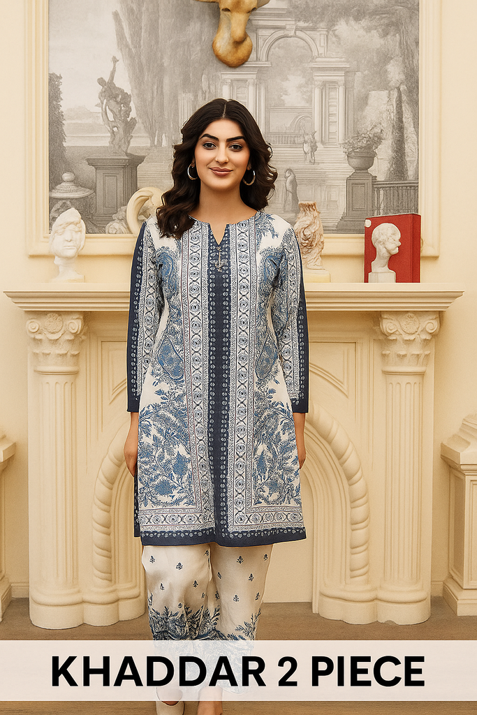 Blue Floral Khaddar 2-Piece