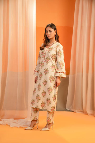 Elegant Floral Printed Two-Piece – Soft khadar Fabric