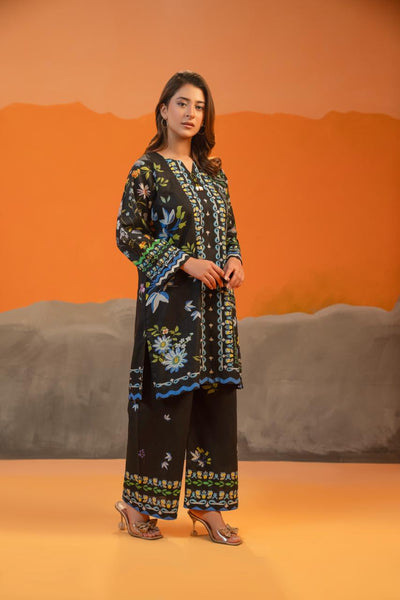 Black Floral Printed Khaddar 2-Piece – Winter Collection