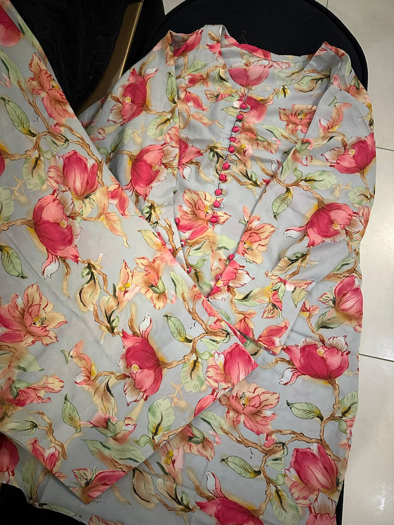 Floral Printed Georgette Shirt with Farshi Shalwar – 2 Piece | Mid-Season Collection