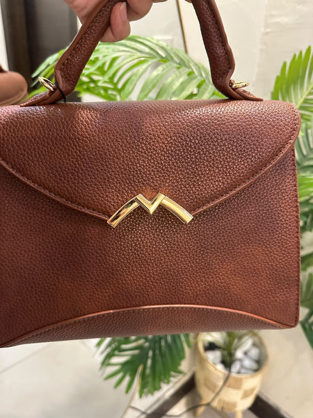 Elegant Brown Structured Top-Handle Handbag