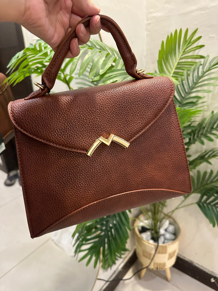 Elegant Brown Structured Top-Handle Handbag