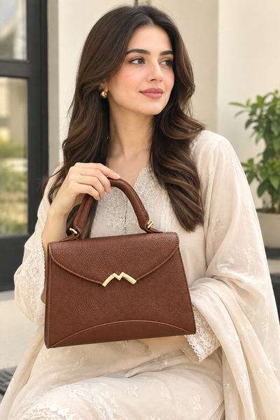 Elegant Brown Structured Top-Handle Handbag