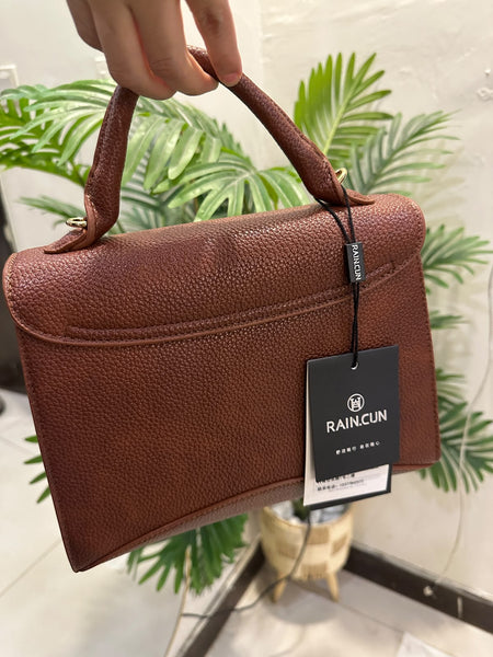 Elegant Brown Structured Top-Handle Handbag